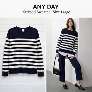 Any Day Blue & White Striped Sweater Size L Cotton Blend Classic Nautical Knit